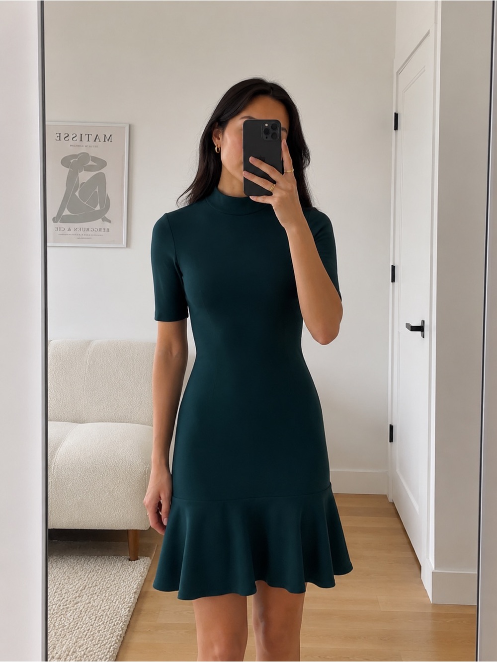Reitmans Dark Teal Mock-Neck Fit & Flare Mini Dress